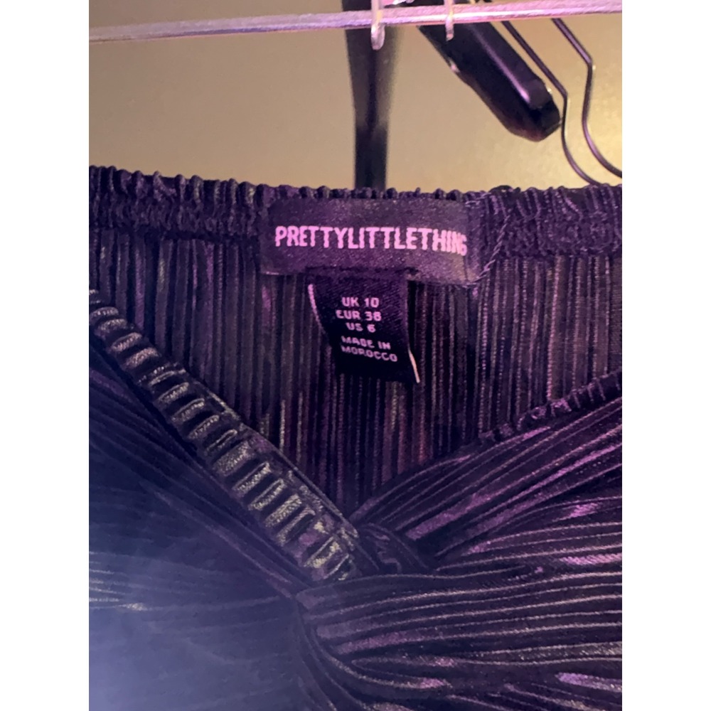 PrettyLittleThing Dress Size 6 Black Plisse Bandeau Bodycon Mini Glam - Picture 3 of 4